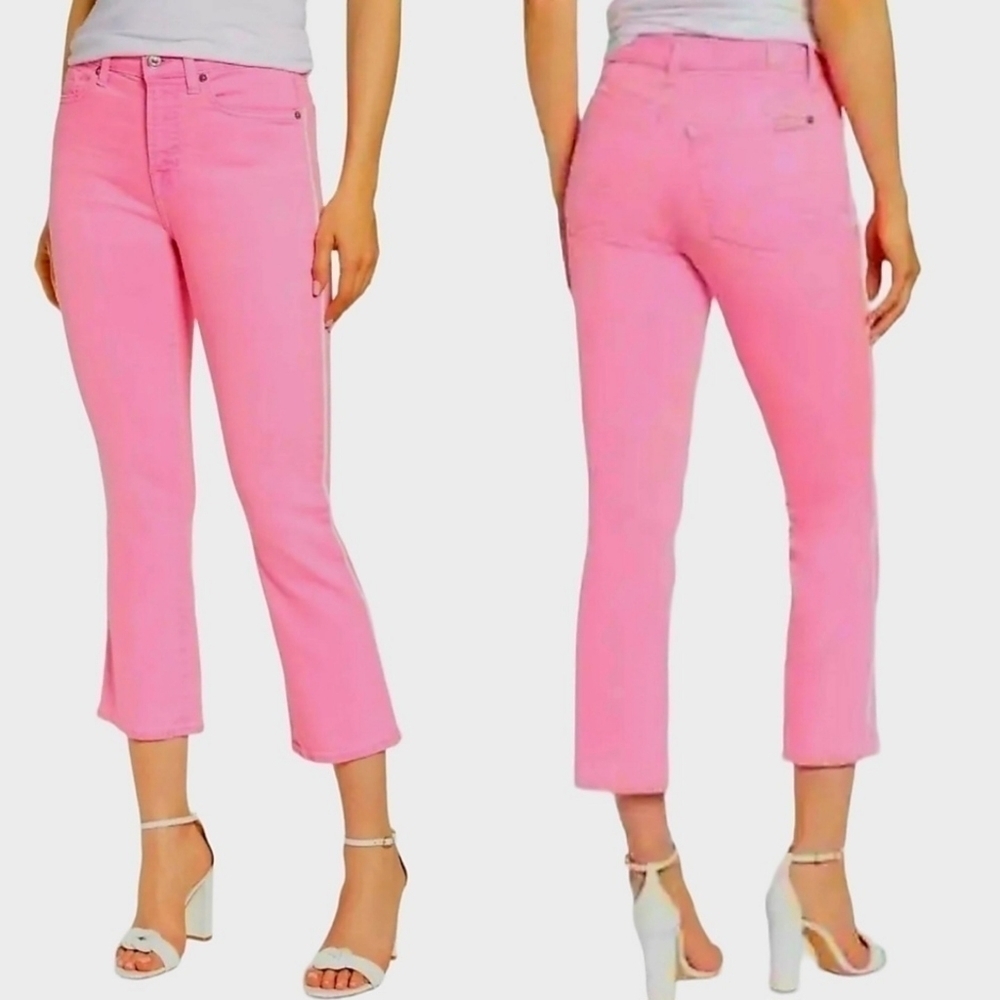7 For All Mankind Jeans Womens 24 Pink High Waist Slim Kick Cropped Flare Denim